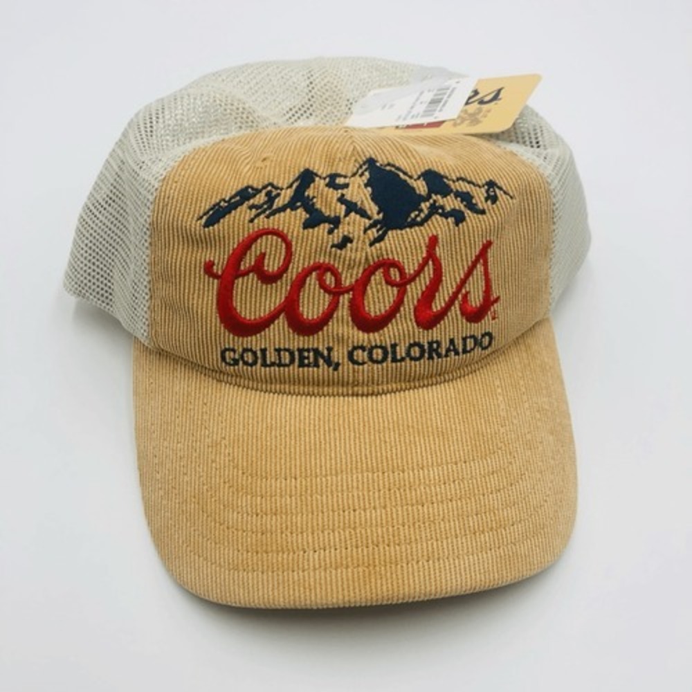 Coors Banquet Beer‎ Trucker Hat Mad Engine Corduroy Snapback Tan Cream NEW